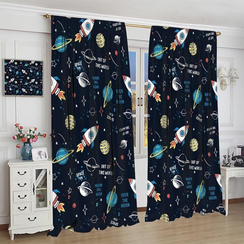 LOMADIA Space Kids Curtain,Cartoon Child Spaceman Planet Theme Blackout Curtain, Solar System Astronaut Window Treatments Drapes for Nursery Boys Girls Room Bedroom Decor 42" W x 54" L - Image 3